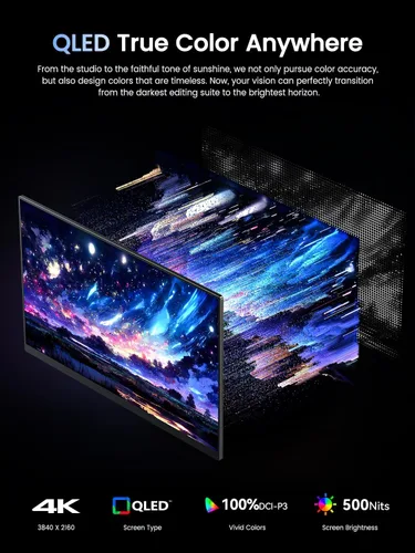 Vista 4 de UPERFECT Monitor portátil 4K 120HZ QLED de 17.3 pulgadas Monitor de juegos de 0.1 ms, 500 Nits 3840 * 2160 UHD 100% DCI-P3 USB-C y HDMI