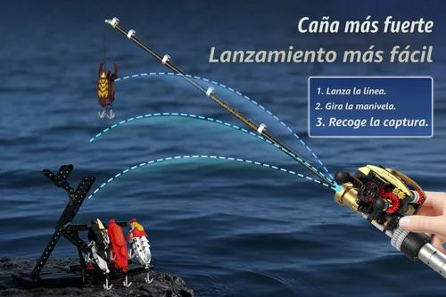Vista 5 de Juguete de bloques de construcción de caña de pescar, compatible con caña de pescar LEGO, juego de construcción de caña de pescar mecánica STEM