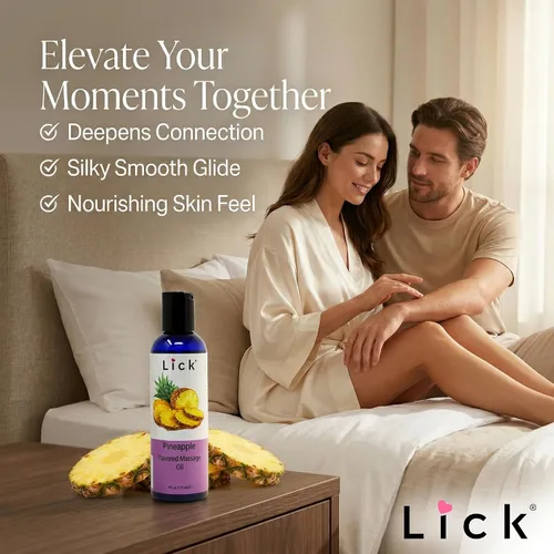 Vista 7 de Lick Aceite de masaje con sabor a piña con vitamina E, aceite corporal dulce comestible para masaje de parejas, mezcla de aceite de coco fraccionado