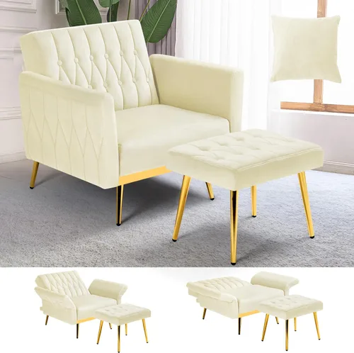 Vista 13 de Silla decorativa de terciopelo con otomana y respaldo ajustable