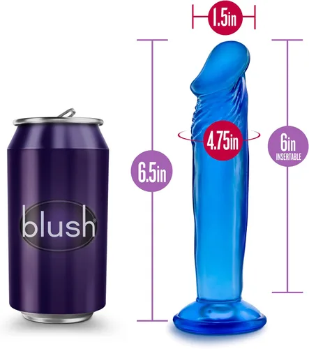 Vista 3 de Blush B Yours Sweet n Small - Consolador realista de 6 pulgadas con ventosa - Azul - Pene del punto G para pegging, estimulación anal y vaginal
