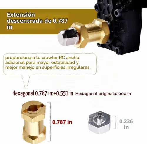 Vista 6 de 4 extensiones de cubos de rueda de latón RC de 0.472 pulgadas, espaciadores de rueda, adaptador de unidad hexagonal para 1/10 RC Crawler Axial SCX10