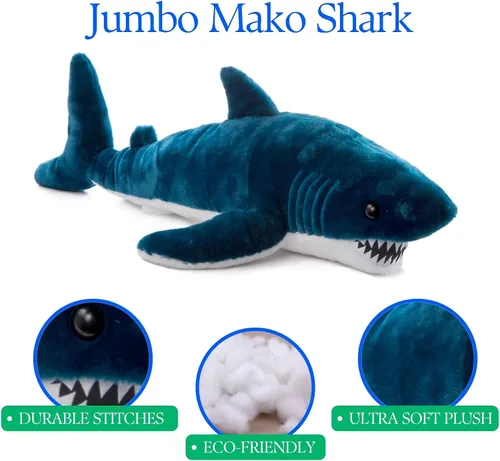 Vista 8 de The Petting Zoo Mako - Peluche de tiburón, regalos para niños, animales salvajes del océano Onez, juguete de peluche de tiburón de 32 pulgadas