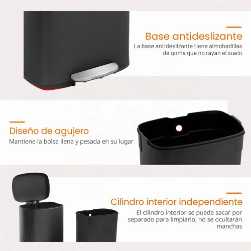 Vista 3 de Basurero de cocina con tapa para oficina, dormitorio, baño, cubo de basura con pedal a prueba de huellas dactilares, contenedor de basura de acero