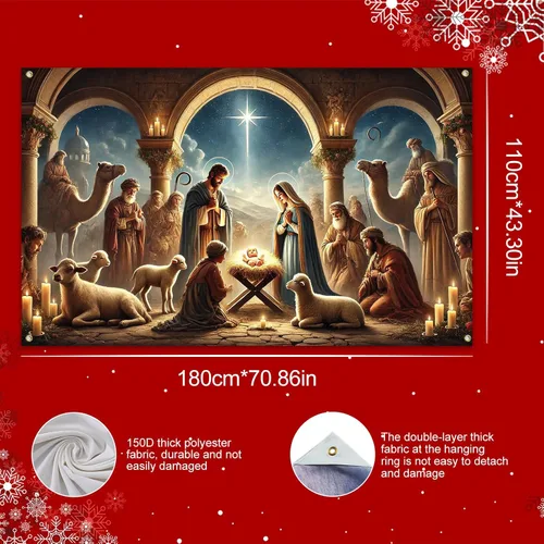 Vista 3 de BlissYard Pancarta de Escena de la Natividad 71x43 Pulgadas Pancarta de Escena del Pesebre de Noche Santa Fondo Religioso Cristiano para Iglesia