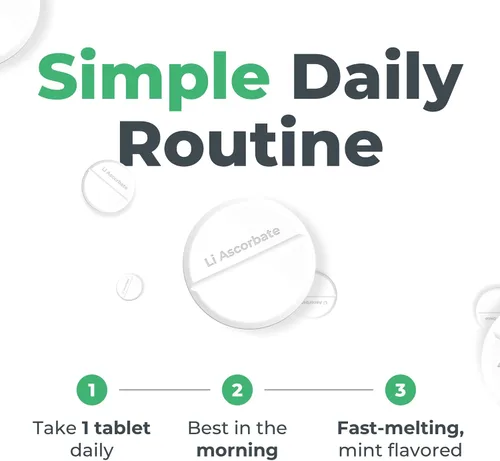 Vista 7 de Suplemento de litio de baja dosis de 1 mg - Calma y enfoque sin somnolencia - Tabletas de ascorbato de litio de disolución rápida con vitamina C