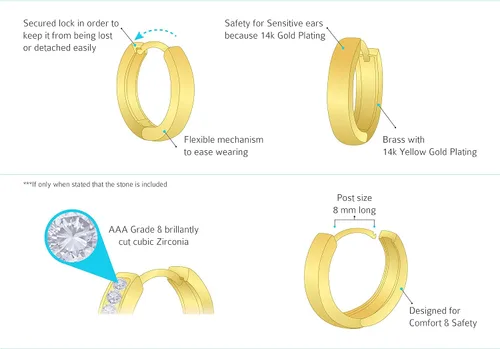 Vista 4 de 14k Gold Plated Brass Birth Month Cubic Zirconia Flower Baby Hoop Huggie Baby Girls Earrings