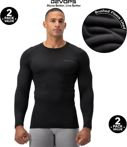 Vista 2 de DEVOPS Paquete de 2 camisas térmicas de compresión de manga larga para hombre 1#) Negro/Negro