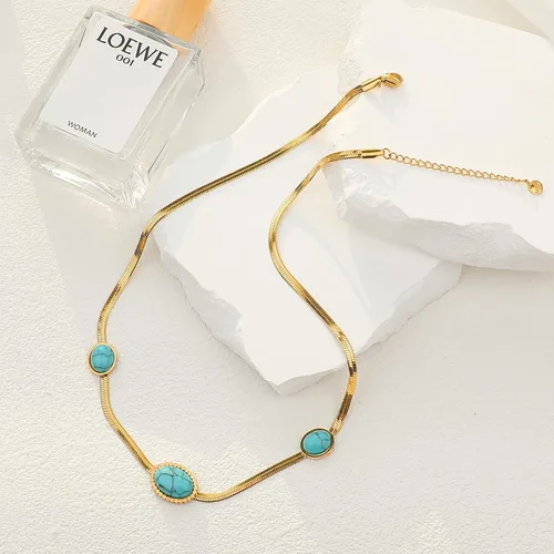 Vista 5 de Fannifen - Collares para mujer, cadena de espiga turquesa chapada en oro de 18 quilates, colgante ajustable para mujer, collar para niñas