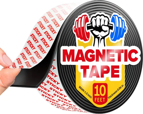 Vista 12 de Cinta magnética súper adhesiva (3.3 pies x 1/2 pulgada / 3.3 ft x 0.5 in) - Tira magnética fuerte con respaldo adhesivo para bricolaje