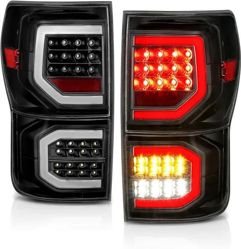 Vista 3 de AmeriLite para camioneta Toyota Tundra 2007-2013, cristal negro [Full LED] Faros traseros dobles tipo C de tubo de repuesto, lámpara de freno, par
