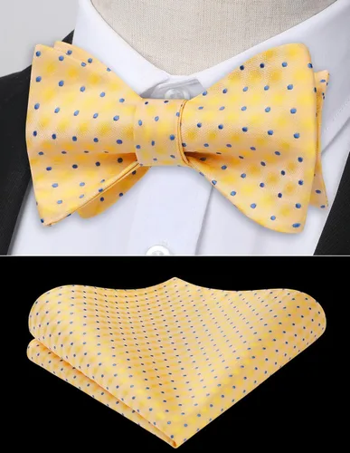 Vista 112 de HISDERN Pajaritas para hombre, diseño de lunares, corbatín y bolsillo cuadrado, clásico, esmoquin de negocios, boda, pajaritas, pañuelo