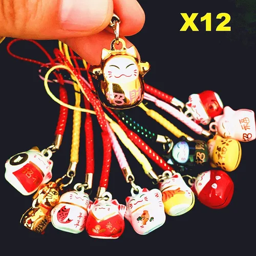 Vista 3 de EatingBiting Llavero de gato japonés de la suerte de la fortuna aleatoria, llavero de gato Maneki Neko, llavero Fengshui Fortune Lucky Cat Kitty