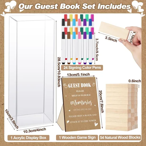 Vista 3 de Beeveer 80 piezas Libro de invitados para boda alternativo en bloque de madera para cartel de boda, decoración de despedida de soltera, 54 piezas