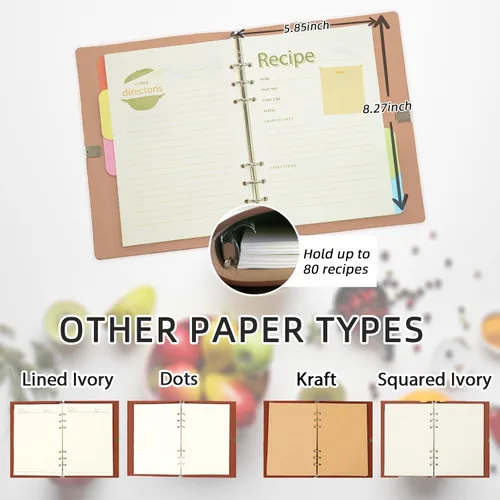 Vista 4 de Libro de recetas personalizado para escribir en tus propias recetas, libro de recetas personalizable de 6.7 x 9 pulgadas, 5 divisores y espacio
