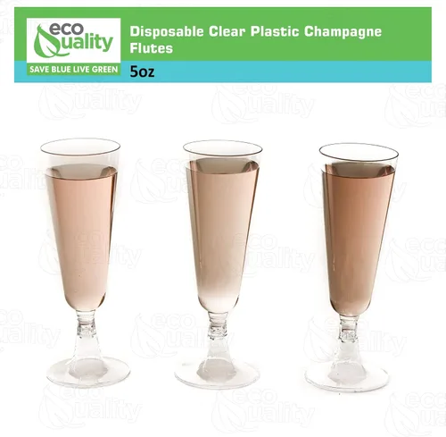 Vista 3 de Copas de champán de plástico de 5 onzas – Plástico duro desechable de plástico transparente como flautas – Copas de champán sin BPA para tostadas