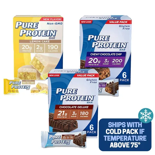 Vista 11 de Barras de proteína pura, chispas de chocolate masticable, chocolate de lujo, mantequilla de maní y chocolate, caja de 6-3 cajas, 1 caja de cada sabor