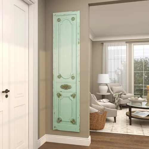 Vista 9 de Deco 79 Decoración de pared de puerta antigua con pergamino de madera, 18 x 1 x 78 pulgadas, verde