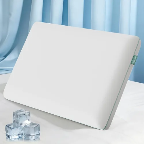 Vista 12 de Almohada de espuma viscoelástica de gel Cool Touch, suave y transpirable, almohada plana para dormir boca abajo y espalda, almohada ortopédica