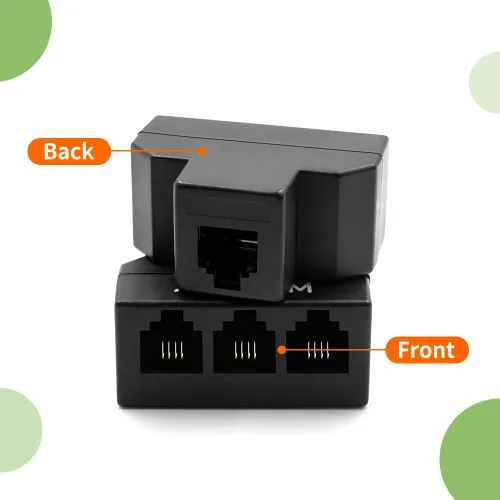 Vista 4 de Cable RJ11 Divisor de 3 vías, conector 6P4C, adaptador de cable de línea telefónica con cable de 3 pulgadas para cable de teléfono fijo, negro