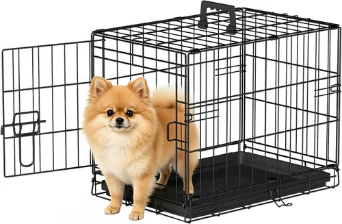 Vista 8 de [Usado] FDW Jaula para perros pequeños de 24 pulgadas plegable de metal con alambre para mascotas, doble puerta con panel divisor para interiores