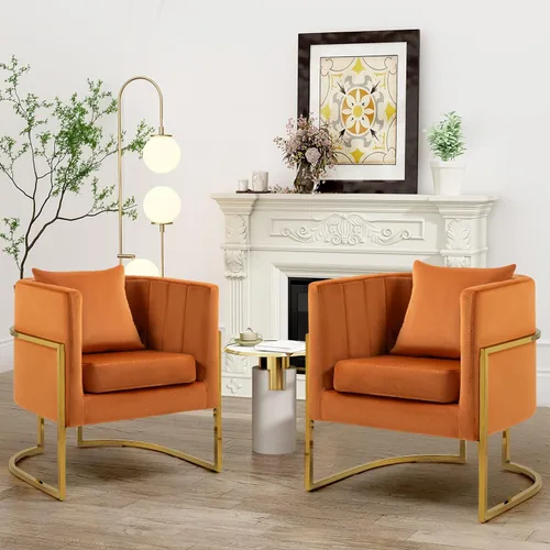 Vista 22 de X-VOLSPORT Silla decorativa de terciopelo, moderna, con forma de barril, para sala de estar/dormitorio/recepción de invitados, sillón de club