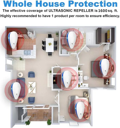 Vista 6 de Repelente ultrasónico de plagas y repelente de insectos para interiores, dispositivo electrónico de control de plagas, repelente de plagas