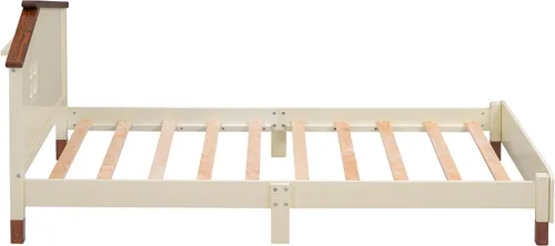 Vista 6 de Cama de plataforma de madera de tamaño individual con cabecera en forma de casa, soporte de listones de madera, para dormitorio de niños, niñas