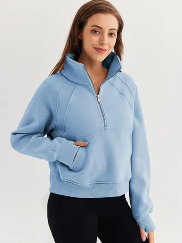 Vista 2 de WYNNQUE Womens Half Zip Cropped Pullover Sweatshirts Fleece Quarter Zipper Hoodies Winter Clothes Sweaters Thumb Hole
