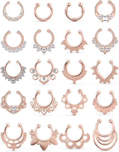 Vista 9 de SCERRING Aros falsos para tabique nasal, circonita cúbica transparente, no perforada, gancho para nariz, septum, piercing para el cuerpo, joyería