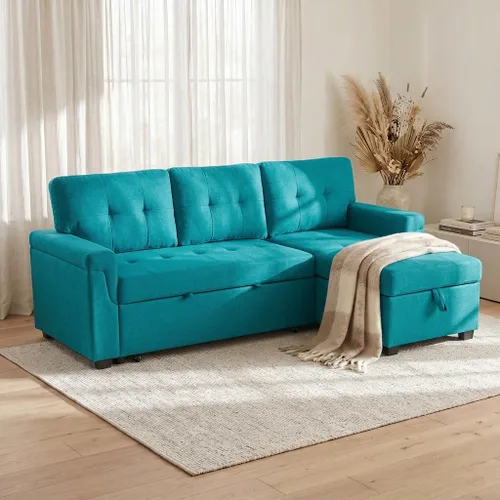 Vista 12 de Naomi Home - Sofá seccional en forma de L con almacenamiento y cama extraíble – Sofá cama convertible 3 en 1, sofá pequeño en forma de L para sala