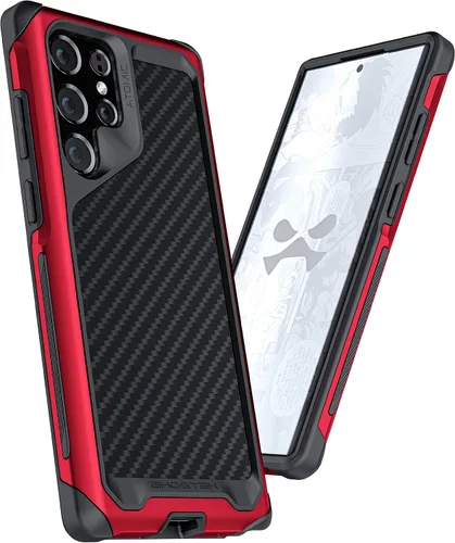 Vista 164 de Ghostek Atomic - Funda delgada para Galaxy Z Flip 4, parte trasera de aramida con parachoques de aluminio rojo, funda protectora de doble capa a