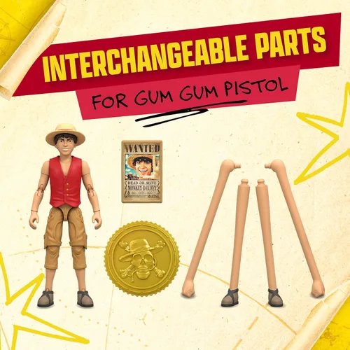 Vista 3 de Figura de acción de One Piece Monkey D. Luffy, 6 pulgadas (5.9 in) con 6 accesorios, incluye brazos y piernas intercambiables, póster deseado y base