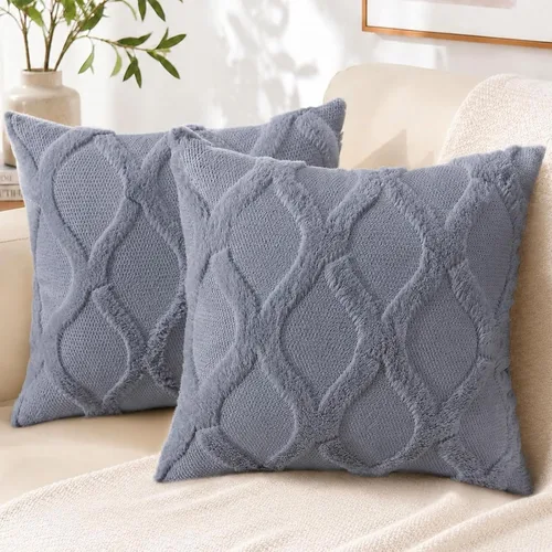 Vista 32 de decorUhome - Juego de 2 fundas de cojín decorativas para primavera de 16 x 16 pulgadas, fundas de almohada afelpadas de lana y piel sintética suave
