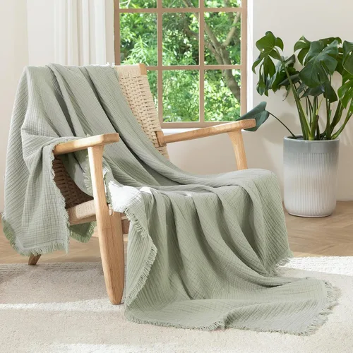 Vista 27 de MooMee - Manta de muselina 100% algodón con flecos de 4 capas de gasa, tamaño Queen Manta de verano suave, transpirable y ligera para adultos