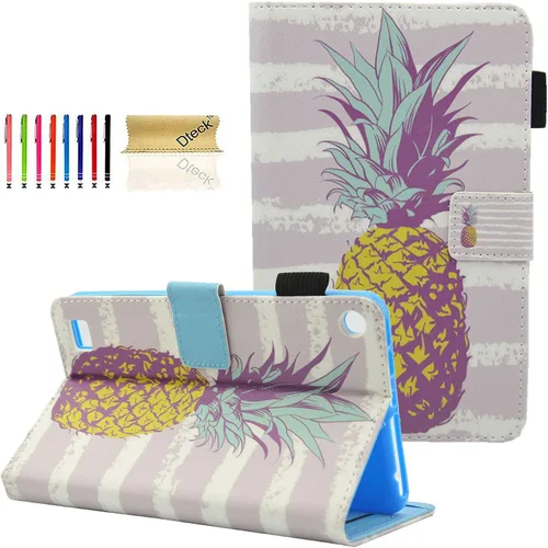 Vista 10 de Dteck - Funda para tablet Kindle Fire 7, funda protectora completa con función atril ajustable y función de encendido y apagado automático