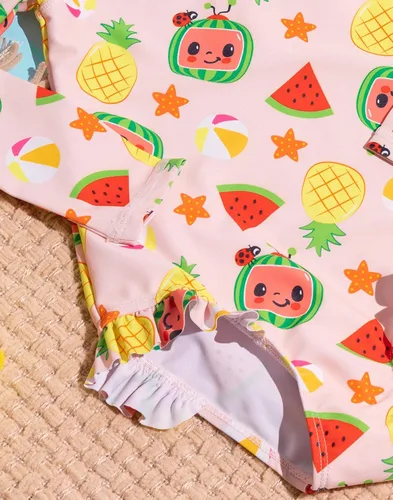 Vista 6 de Cocomelon Traje de baño para niñas y niños pequeños con volantes rosados