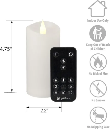 Vista 4 de Juego de velas sin llama Softflame - 5,7 cm x 10,7 cm, blanco, set de 2 - Vela de pilar con llama parpadeante y en movimiento, incluye control