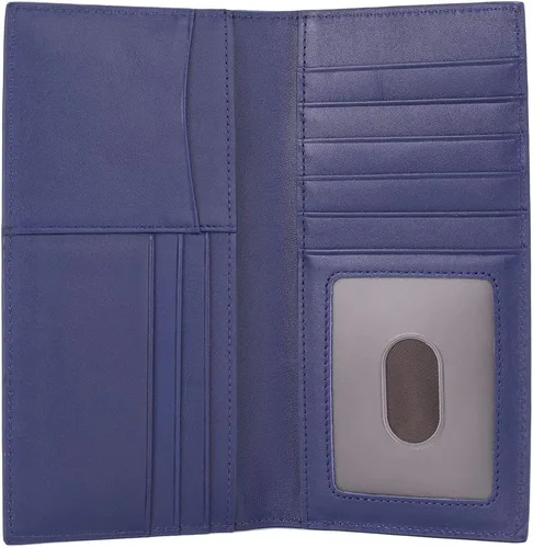Vista 2 de GintaXen Cartera larga delgada de cuero con bloqueo RFID, Azul, Slim