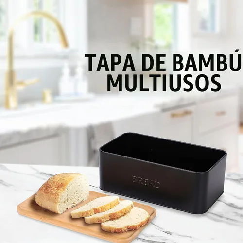 Vista 4 de Caja de pan negra, caja de pan rústica, caja de pan vintage para encimera de cocina, panera negra