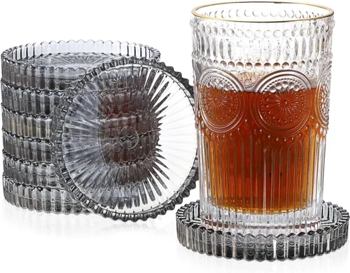 Vista 20 de JUXYES Juego de 5 posavasos de cristal tono ámbar redondos, tapetes para tazas de vidrio, posavasos para bebidas, café, té, vino, posavasos
