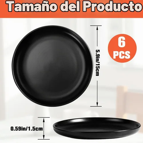 Vista 8 de Jeffbaubl 6 platos de cerámica, 5.9 pulgadas, negro, redondos Negro-6 piezas