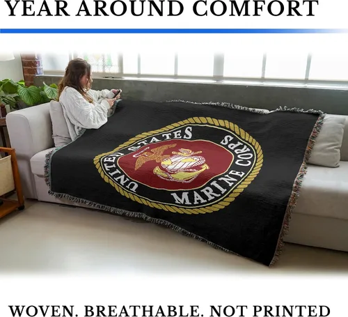 Vista 5 de Pure Country Weavers US Marine Corps - Manta con emblema, tapiz militar de regalo, tejido de algodón, fabricado en los Estados Unidos