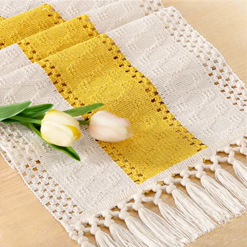 Vista 11 de Socomi Camino de mesa bohemio de verano rústico para comedor, cocina, centro de mesa, decoración pequeña de macramé de algodón y lino, camino