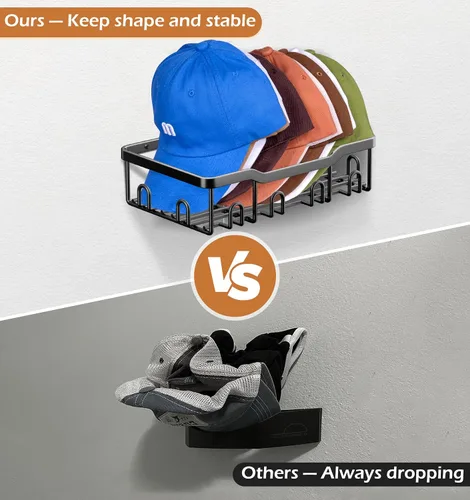 Vista 5 de KEETDY Percheros de metal para gorras de béisbol, organizador de sombreros de pared para 24 gorras, 2 paquetes de organizador resistente de Negro