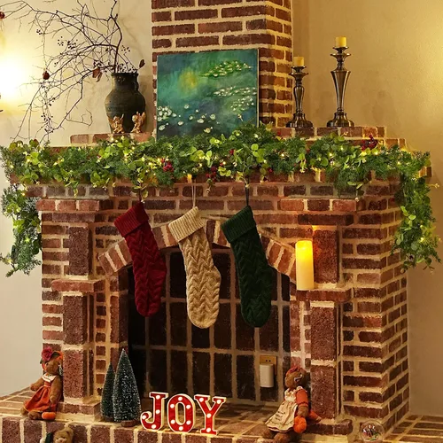 Vista 7 de Guirnalda de Navidad con luces, decoraciones de Navidad para interiores, guirnalda de Navidad artificial preiluminada para árbol de Navidad