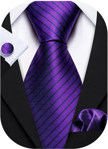 Vista 212 de Barry.Wang Juego de corbatas para hombre, corbata de seda a rayas, tejido a cuadros, gemelos formales, negocios, boda