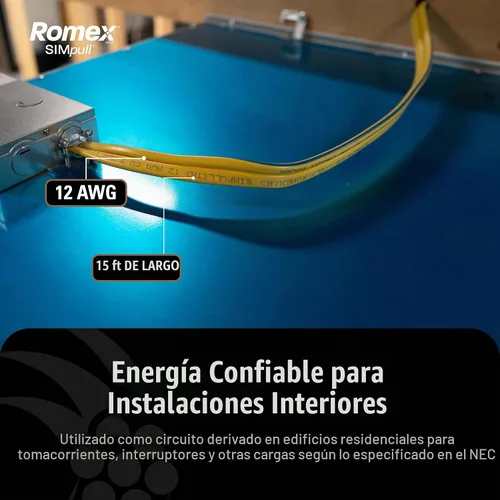 Vista 2 de Southwire Romex marca Simpull cable sólido para interior 12/2 con tierra NMB, bobina de 15 pies - SW# 28828226