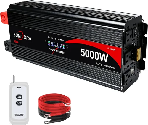 Vista 10 de Inversor de corriente de 2500 vatios de 12 V a 110 V/120 V CC a CA, pico de 5000 W, con control remoto y LCD, 4 salidas de CA y 4 puertos USB