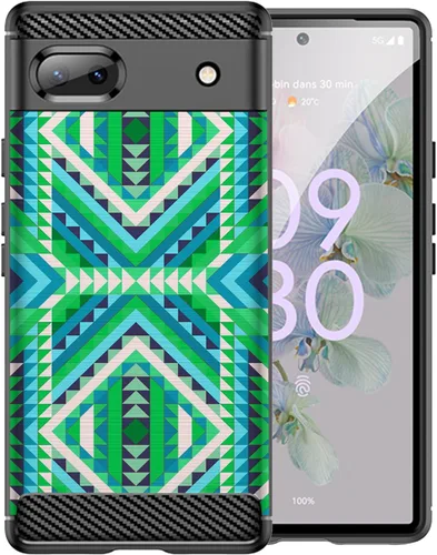 Vista 12 de CasesOnDeck Case Compatible with [Google Pixel 6A (2022) / Pixel 6A Case] Soft TPU Bumper Cover Carbon Fiber Texture Flexible (Blue Western)